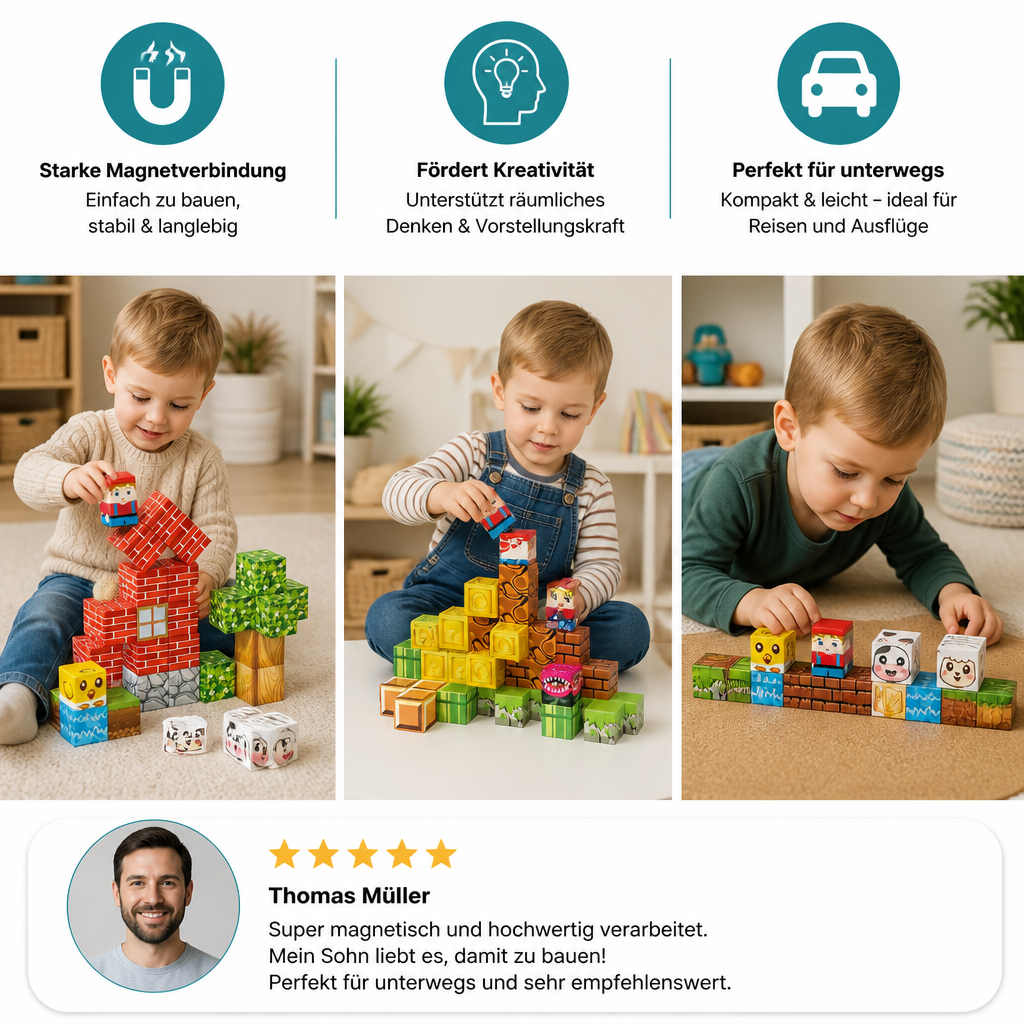 40-teiliges Magnetbaustein-Set für Kinder – Perfekt für unterwegs
