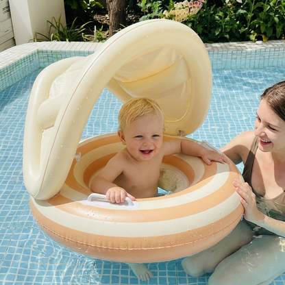 Aufblasbarer Retro Lollipop Baby-Schwimmring mit abnehmbaren Sonnendach – Sicherer Sitz von 6–36 Monaten