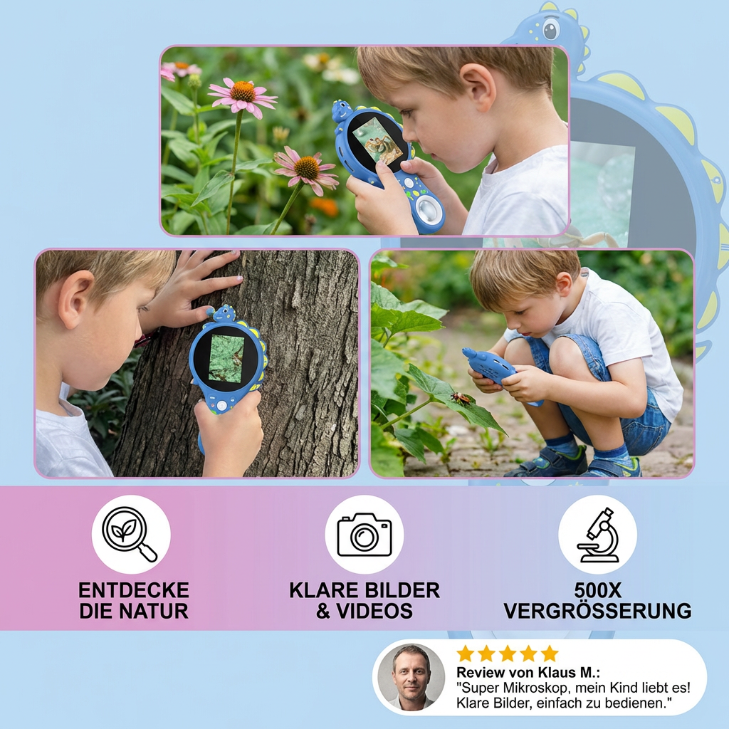 Kinder Video-Mikroskop mit Bildschirm – Mobiles Forschungsgerät für kleine Entdecker