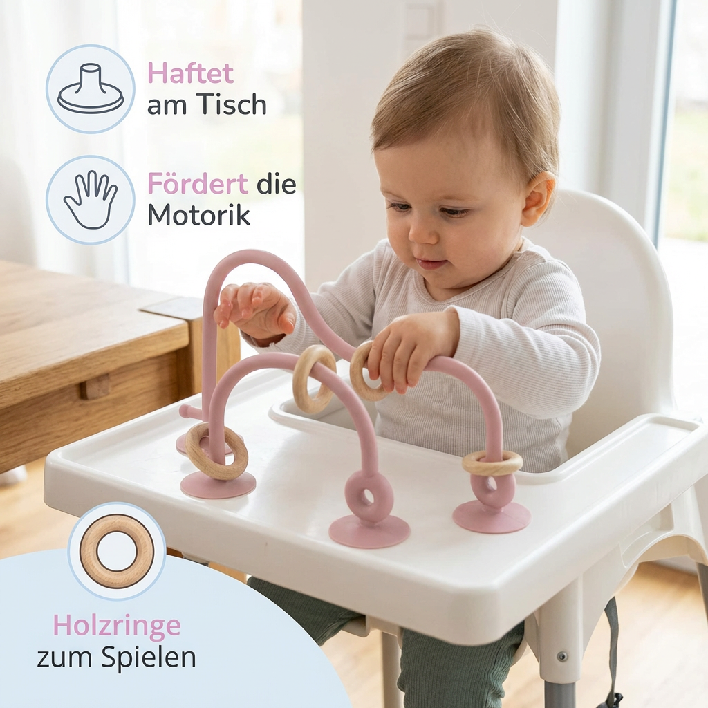 Silikon Motorik-Spielzeug für Babys – Saugnapf Lernspiel für Tisch & Hochstuhl
