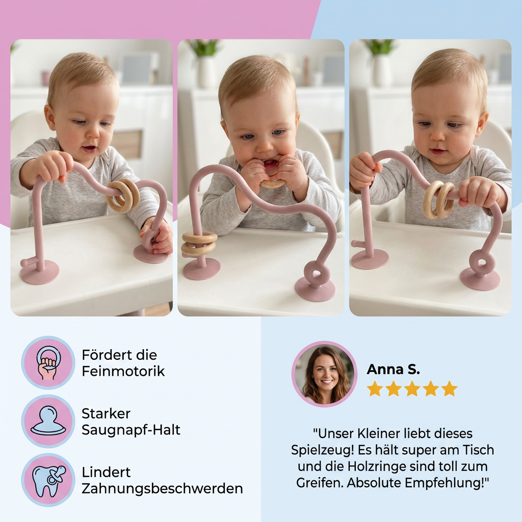 Silikon Motorik-Spielzeug für Babys – Saugnapf Lernspiel für Tisch & Hochstuhl