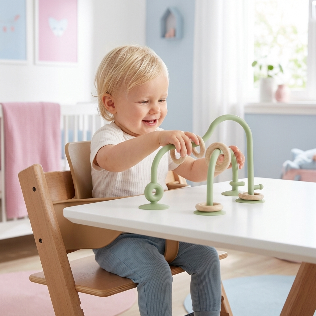 Silikon Motorik-Spielzeug für Babys – Saugnapf Lernspiel für Tisch & Hochstuhl