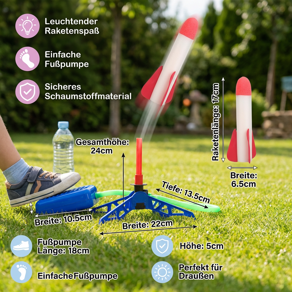 Kinder Raketenstarter mit Fußpumpe – Leuchtendes Outdoor Luftdruck-Spielzeug
