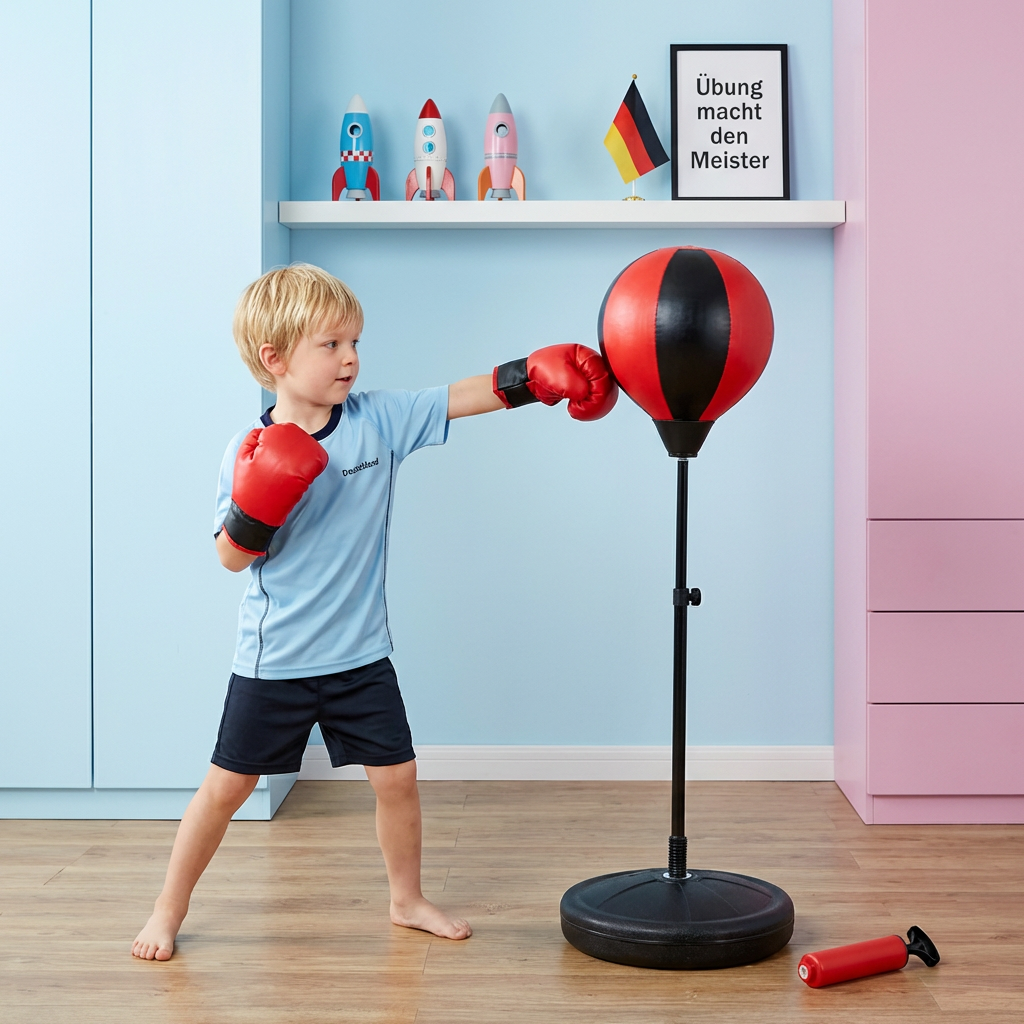 Kinder Box-Set mit Standboxsack & Handschuhen – Höhenverstellbares Boxtraining für Kinder (3–8 Jahre)