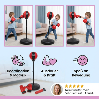 Kinder Box-Set mit Standboxsack & Handschuhen – Höhenverstellbares Boxtraining für Kinder (3–8 Jahre)