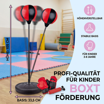 Kinder Box-Set mit Standboxsack & Handschuhen – Höhenverstellbares Boxtraining für Kinder (3–8 Jahre)
