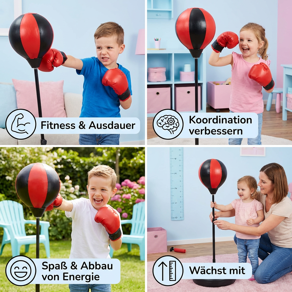 Kinder Box-Set mit Standboxsack & Handschuhen – Höhenverstellbares Boxtraining für Kinder (3–8 Jahre)