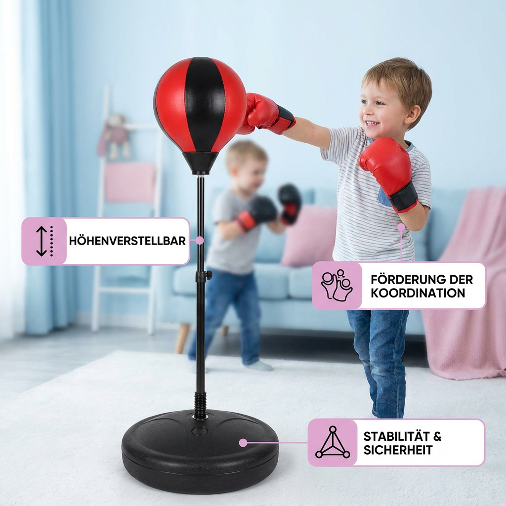 Kinder Box-Set mit Standboxsack & Handschuhen – Höhenverstellbares Boxtraining für Kinder (3–8 Jahre)