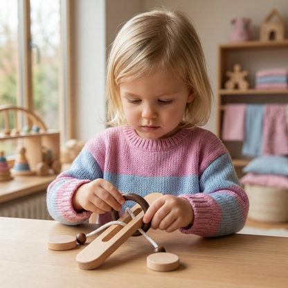 Handgemachtes Holz-IQ-Puzzle mit Seil – Denkspiel für die ganze Familie