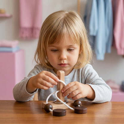 Handgemachtes Holz-IQ-Puzzle mit Seil – Denkspiel für die ganze Familie