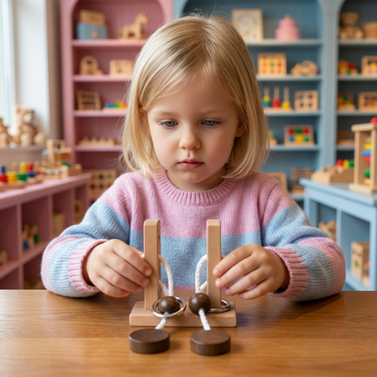 Handgemachtes Holz-IQ-Puzzle mit Seil – Denkspiel für die ganze Familie
