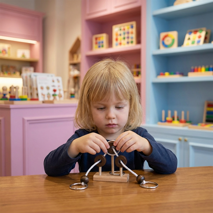 Handgemachtes Holz-IQ-Puzzle mit Seil – Denkspiel für die ganze Familie