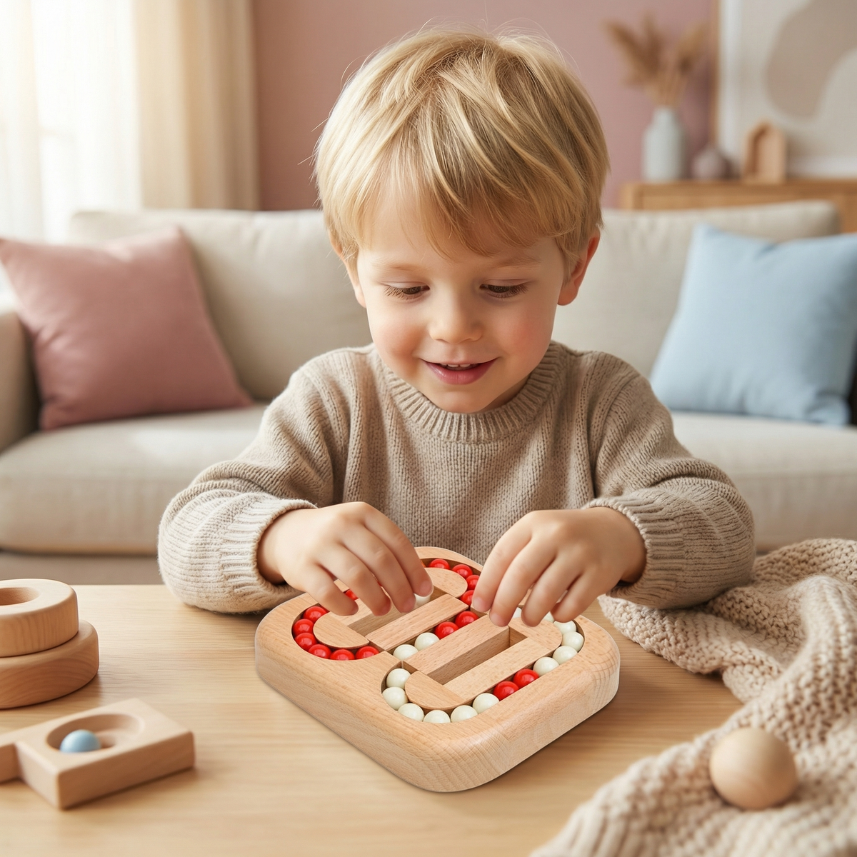 Handgemachtes Pädagogisches Drehbohnen-Fingerspiel – Holz-Denkspiel für Kinder