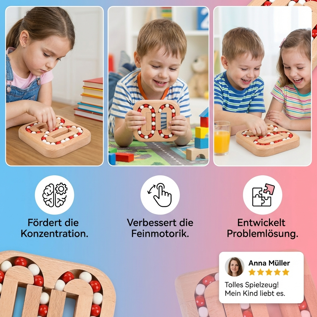 Handgemachtes Pädagogisches Drehbohnen-Fingerspiel – Holz-Denkspiel für Kinder