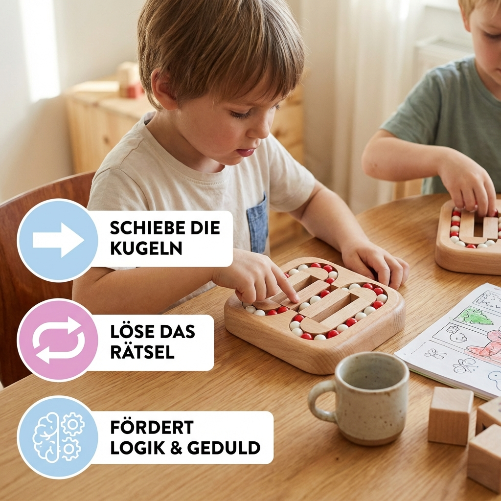 Handgemachtes Pädagogisches Drehbohnen-Fingerspiel – Holz-Denkspiel für Kinder