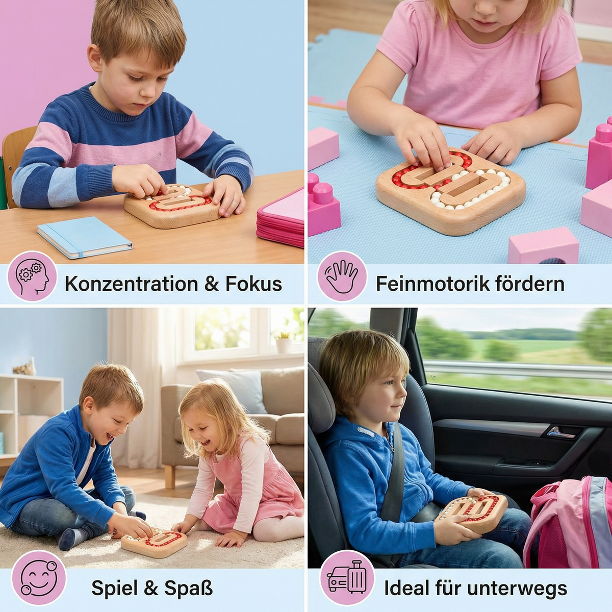 Handgemachtes Pädagogisches Drehbohnen-Fingerspiel – Holz-Denkspiel für Kinder