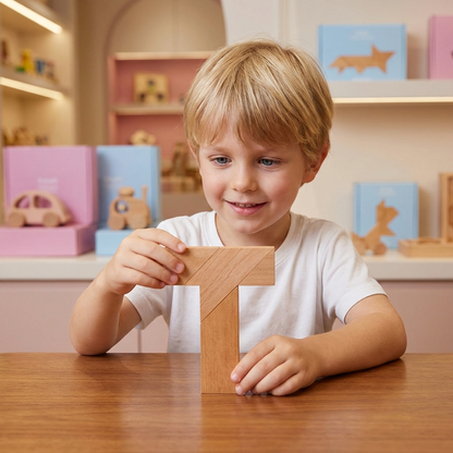 Holz-Tangram Puzzle – Montessori Geometrie- & Lernspiel für Kinder