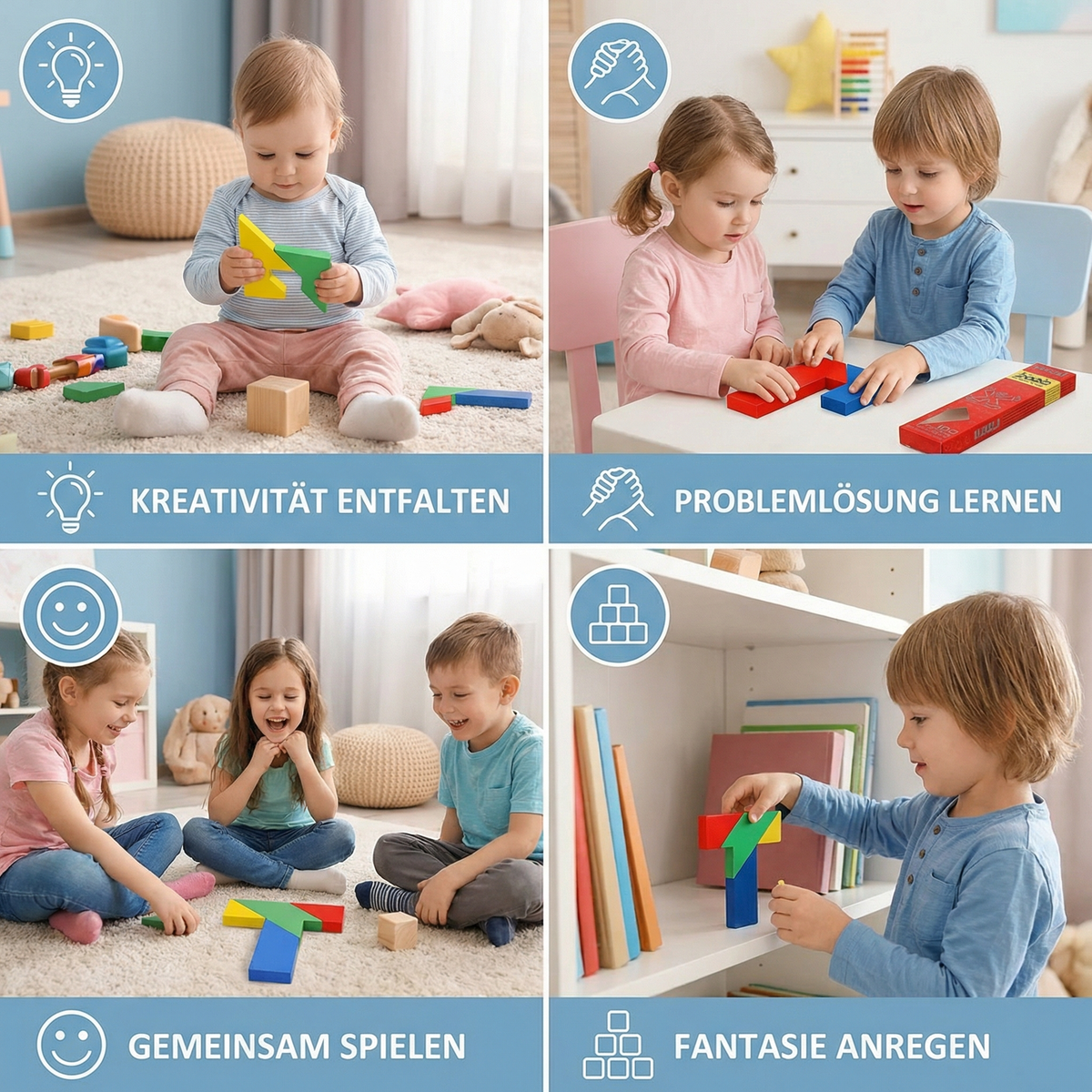 Holz-Tangram Puzzle – Montessori Geometrie- & Lernspiel für Kinder
