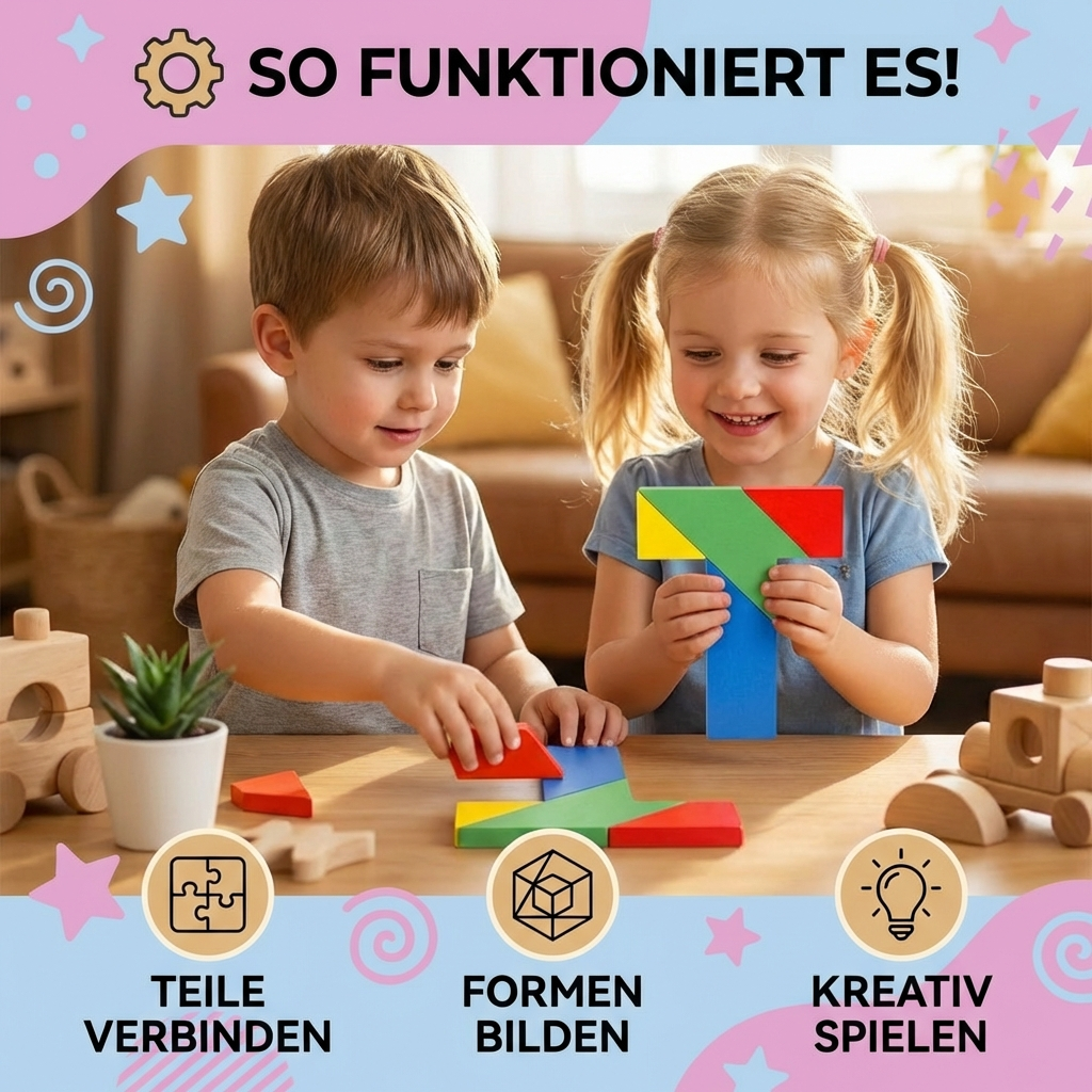 Holz-Tangram Puzzle – Montessori Geometrie- & Lernspiel für Kinder