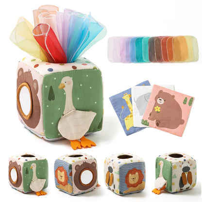 Montessori Baby Sensorik-Tücherbox – Weiches Knister- & Fühlspiel