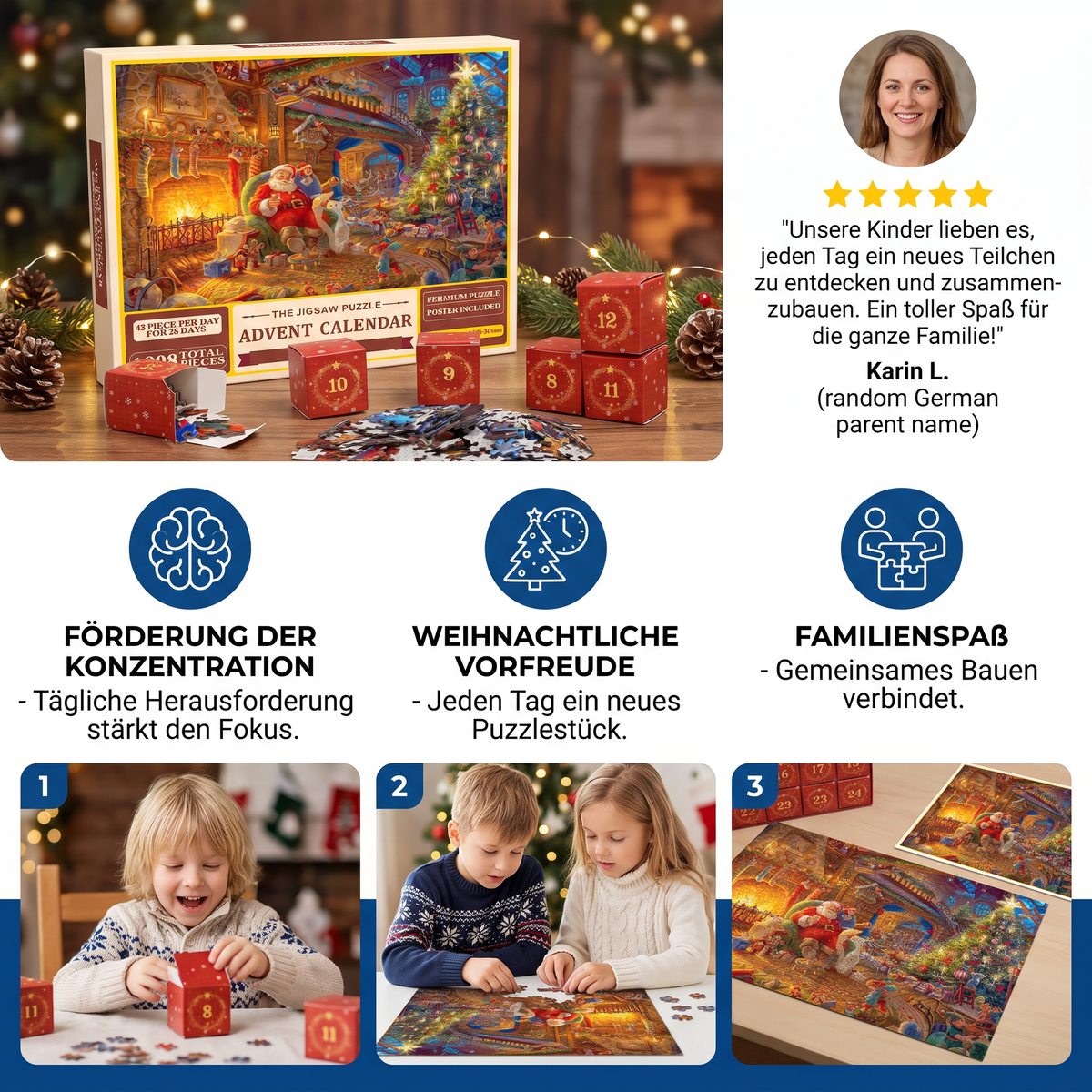 Weihnachts-Puzzle-Adventskalender – 24-Tage-Countdown-Set mit 1008 Teilen