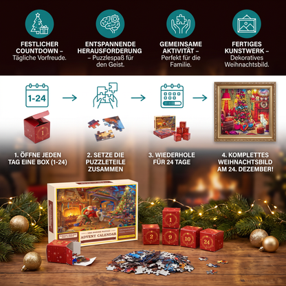 Weihnachts-Puzzle-Adventskalender – 24-Tage-Countdown-Set mit 1008 Teilen