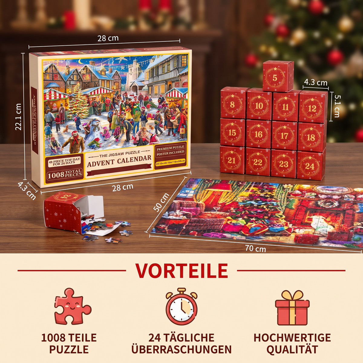 Weihnachts-Puzzle-Adventskalender – 24-Tage-Countdown-Set mit 1008 Teilen