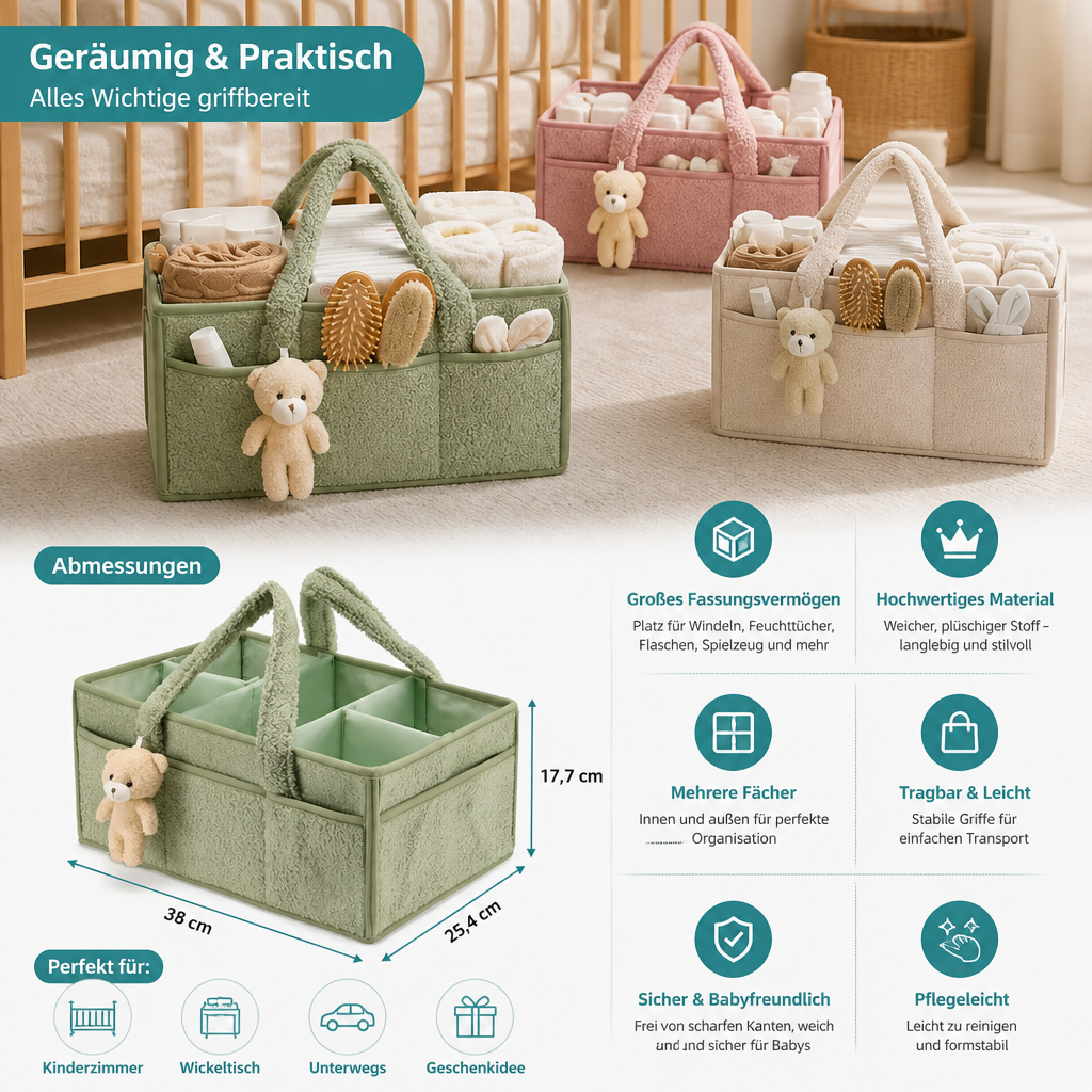 Plüschige Sherpa-Windel-Aufbewahrungsbox – Organizer-Korb fürs Kinderzimmer & den Wickeltisch