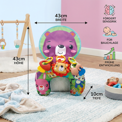 Baby Trainingskissen für Bauchlage mit Spielbogen – Fördert Sensorik & frühe Entwicklung