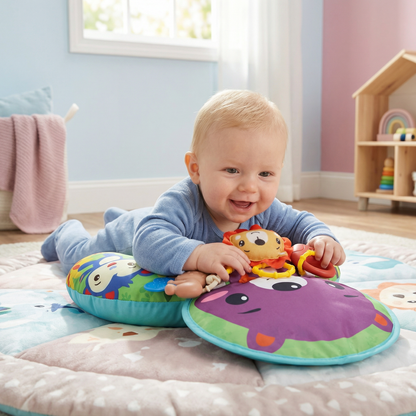 Baby Trainingskissen für Bauchlage mit Spielbogen – Fördert Sensorik & frühe Entwicklung