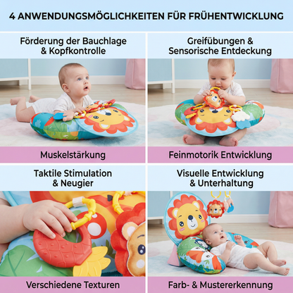 Baby Trainingskissen für Bauchlage mit Spielbogen – Fördert Sensorik & frühe Entwicklung