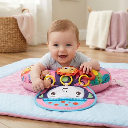 Baby Trainingskissen für Bauchlage mit Spielbogen – Fördert Sensorik & frühe Entwicklung