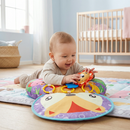 Baby Trainingskissen für Bauchlage mit Spielbogen – Fördert Sensorik & frühe Entwicklung