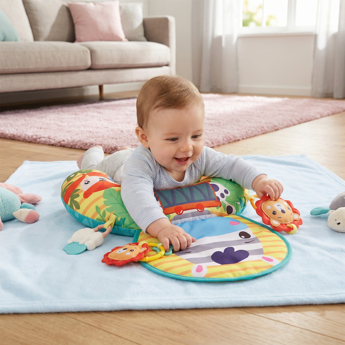 Baby Trainingskissen für Bauchlage mit Spielbogen – Fördert Sensorik & frühe Entwicklung