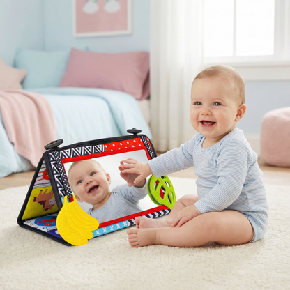 Interaktives Spiegeltuchbuch - Faltbares & Waschbares Stoffspielzeug für Babys