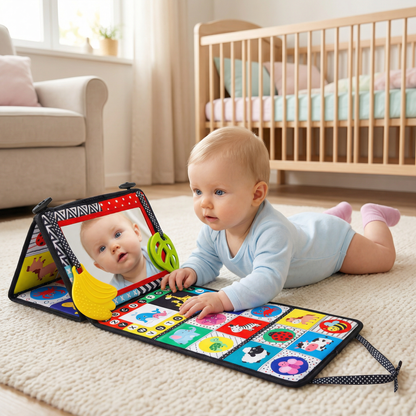 Interaktives Spiegeltuchbuch - Faltbares & Waschbares Stoffspielzeug für Babys