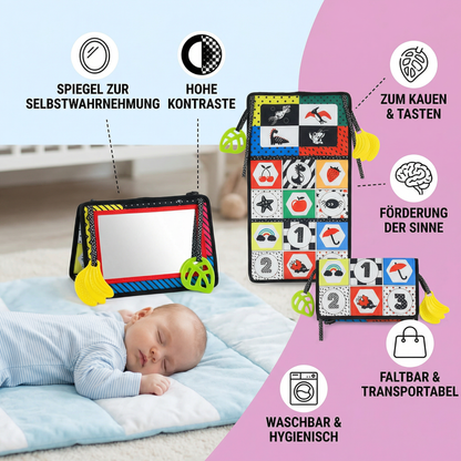 Interaktives Spiegeltuchbuch - Faltbares & Waschbares Stoffspielzeug für Babys