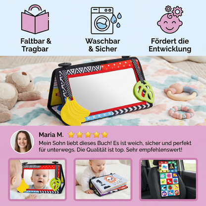 Interaktives Spiegeltuchbuch - Faltbares & Waschbares Stoffspielzeug für Babys
