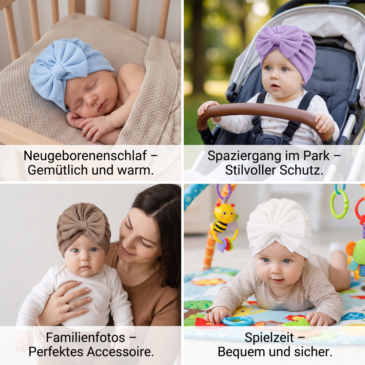 Geraffter Baby-Turban mit Schleife – Weiche Strickmütze für Neugeborene