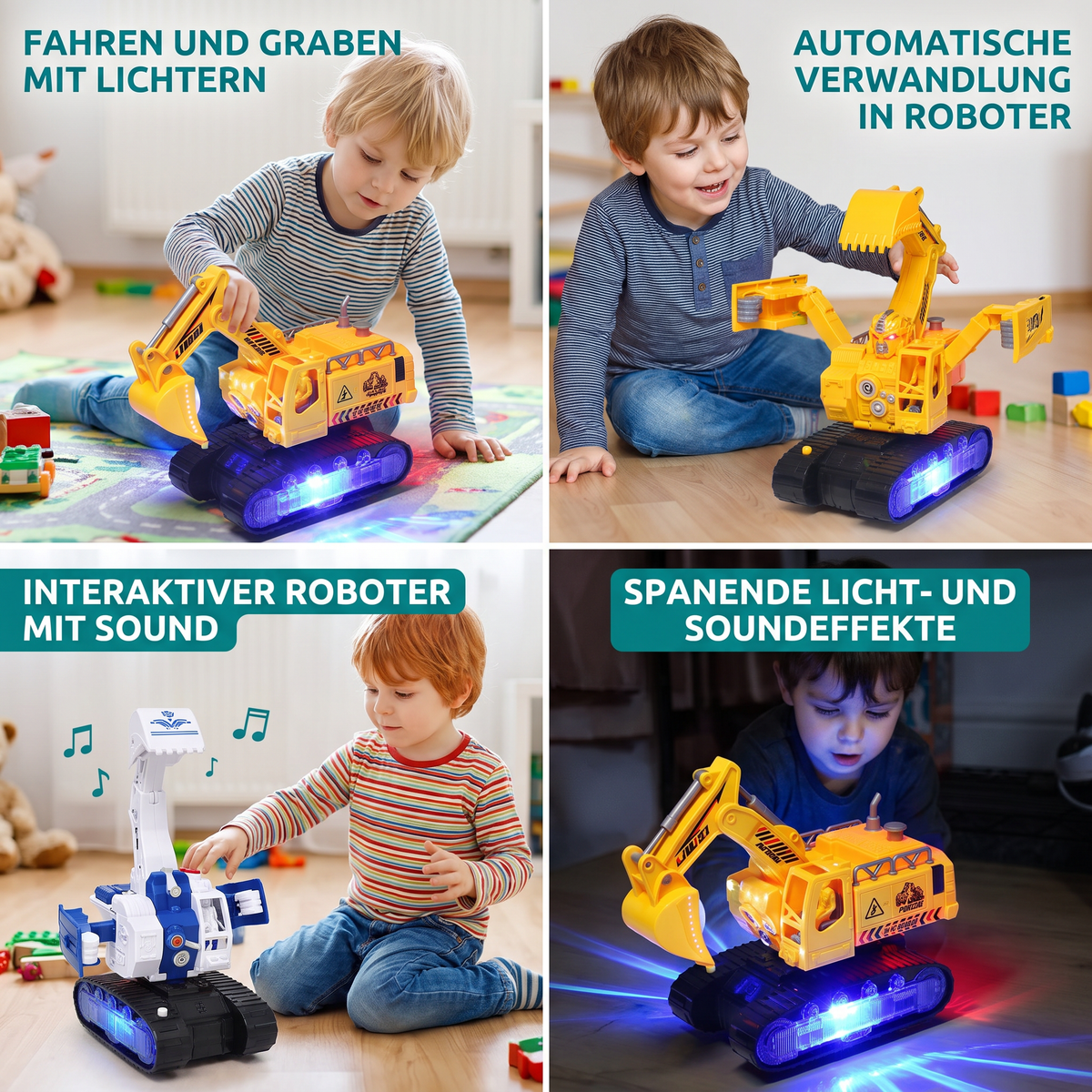 Elektrischer Verwandlungs-Roboter-Bagger mit Licht & Sound