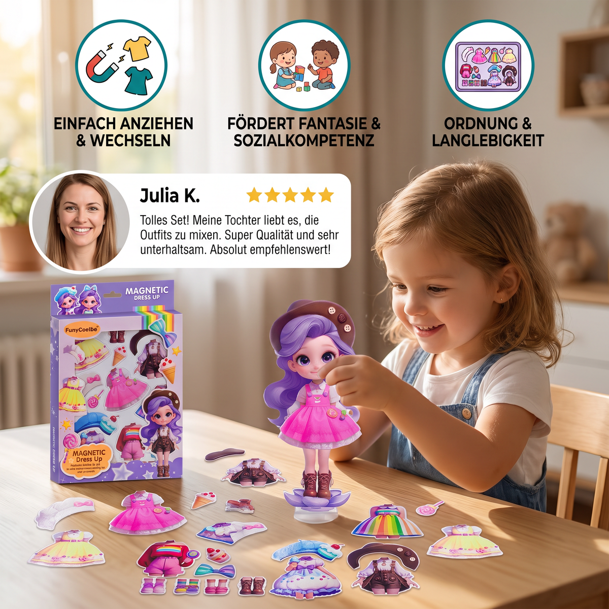 Magnetisches Ankleidepuppen-Set mit austauschbaren Outfits