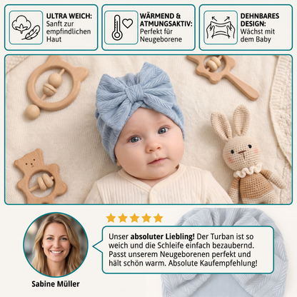 Geraffter Baby-Turban mit Schleife – Weiche Strickmütze für Neugeborene