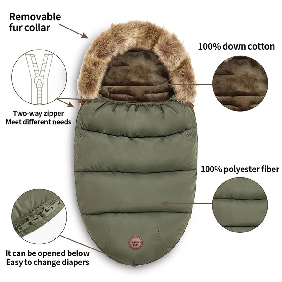Baby Fußsack für Kinderwagen – Warmer Stroller Schlafsack mit Fellrand