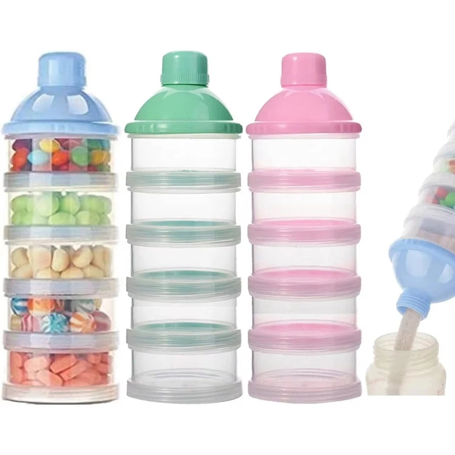 Milchpulver Spender mit 5 Fächern – Stapelbarer Behälter für Snacks & Babynahrung