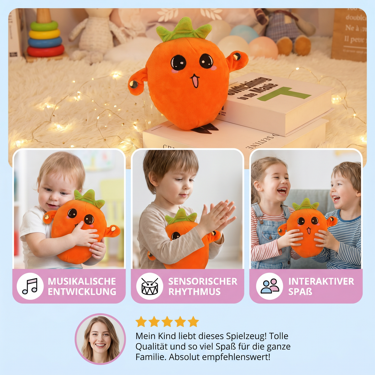 Interaktives Früchte-Plüschspielzeug für Kinder – Sensorisches Rhythmus- & Musikspielzeug