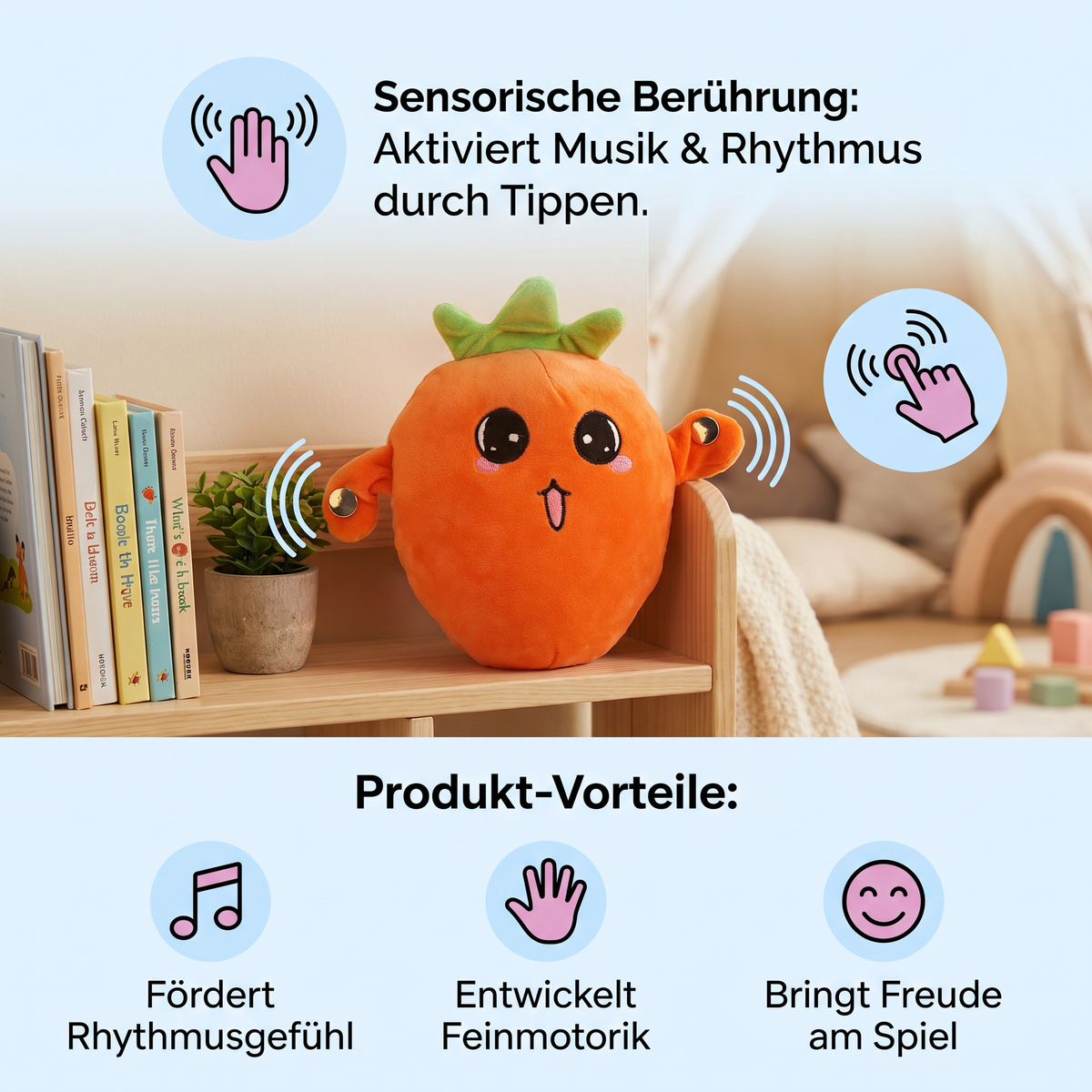 Interaktives Früchte-Plüschspielzeug für Kinder – Sensorisches Rhythmus- & Musikspielzeug