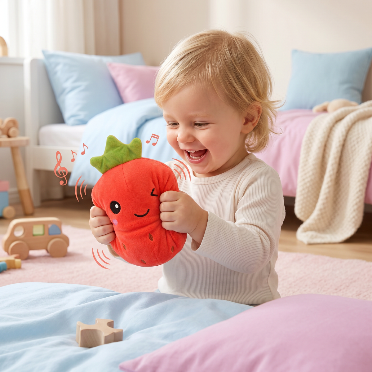 Interaktives Früchte-Plüschspielzeug für Kinder – Sensorisches Rhythmus- & Musikspielzeug