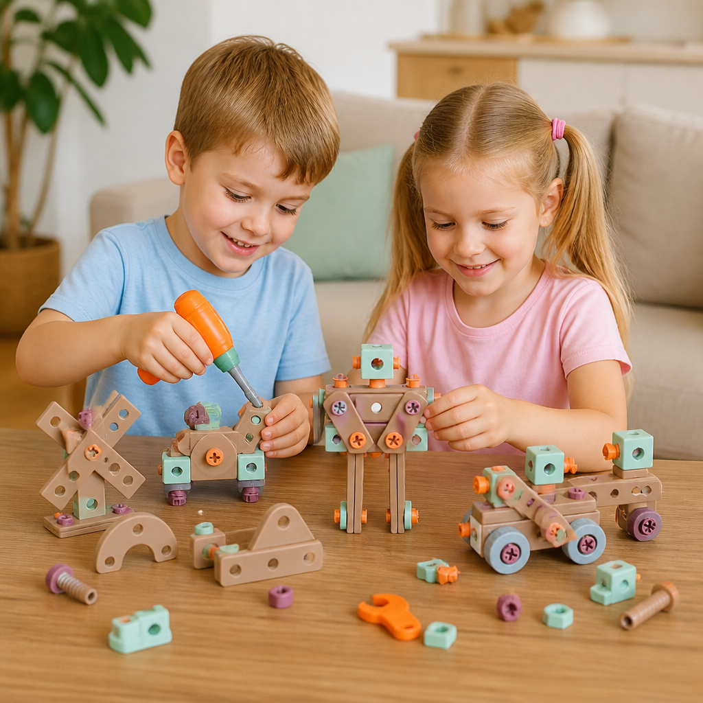 144-teiliges Kinder-Werkzeugset mit Bohrmaschine & Werkzeugkoffer – STEM Montessori-Bauset