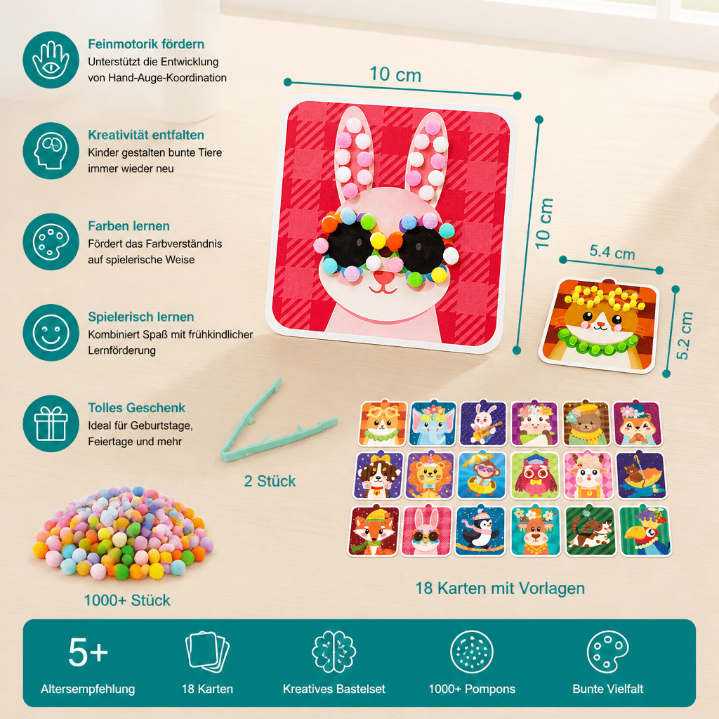 Flauschiges Pompon-Tier-Bastel- & Malset