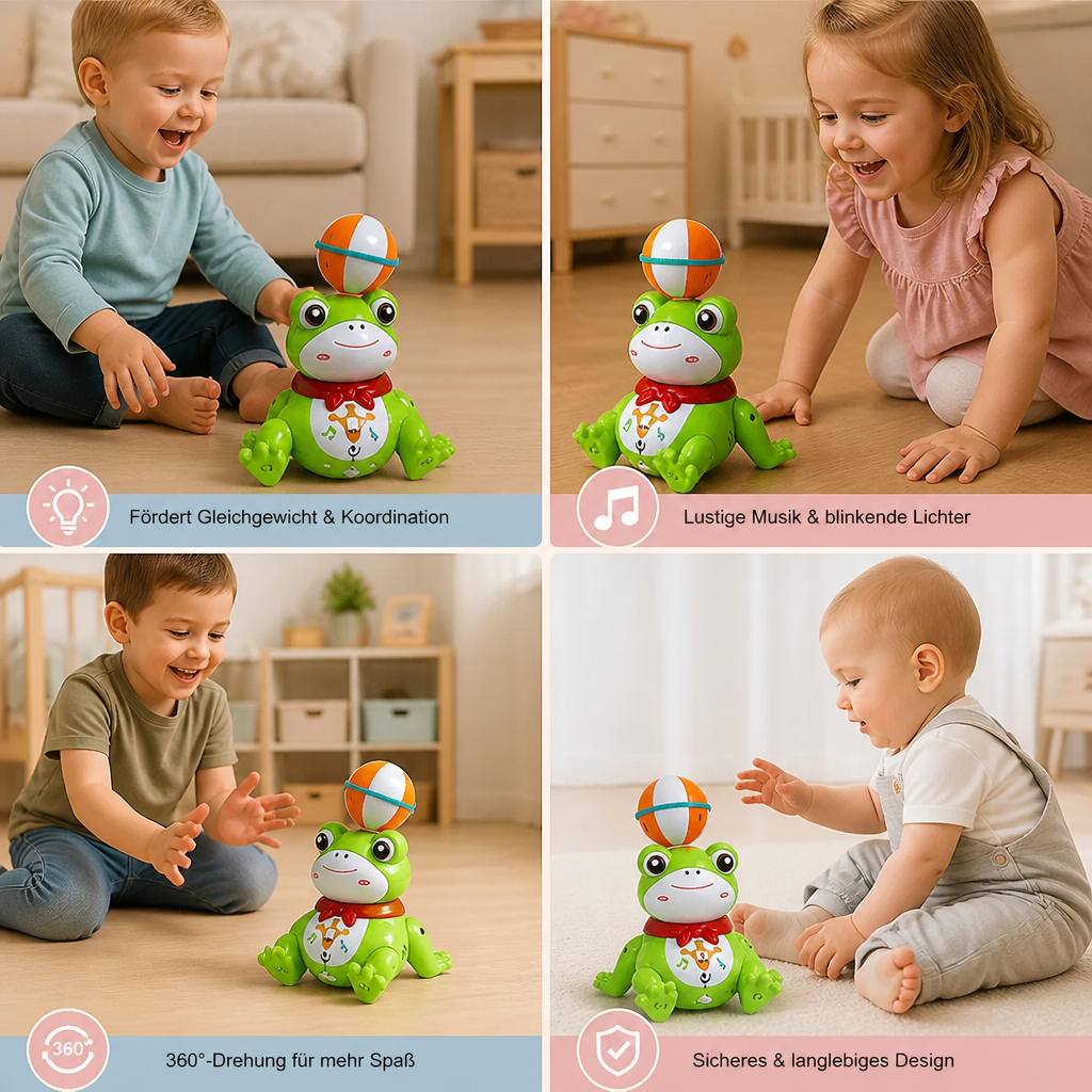 Interaktives Frosch-Balancierspielzeug mit Ball, Licht, Musik & 360°-Drehung